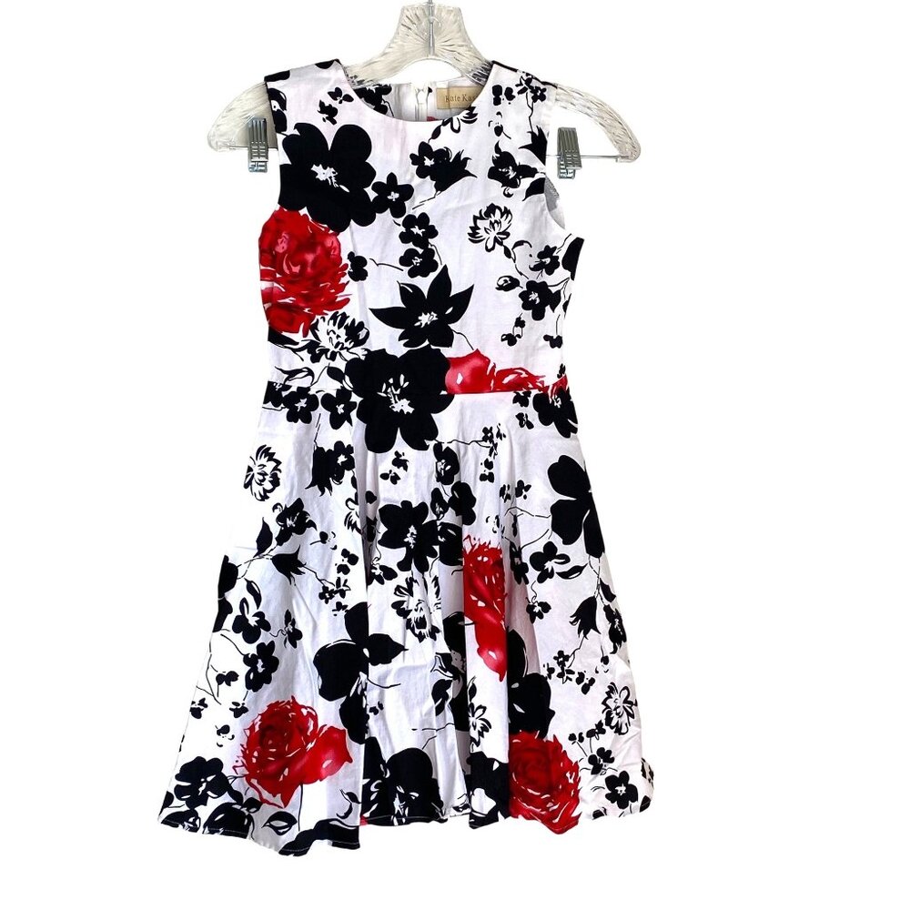 Kate Kasin Girls Floral Sleeveless Dress Black & Red White